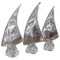 Set of Three Daum Crystal Sails