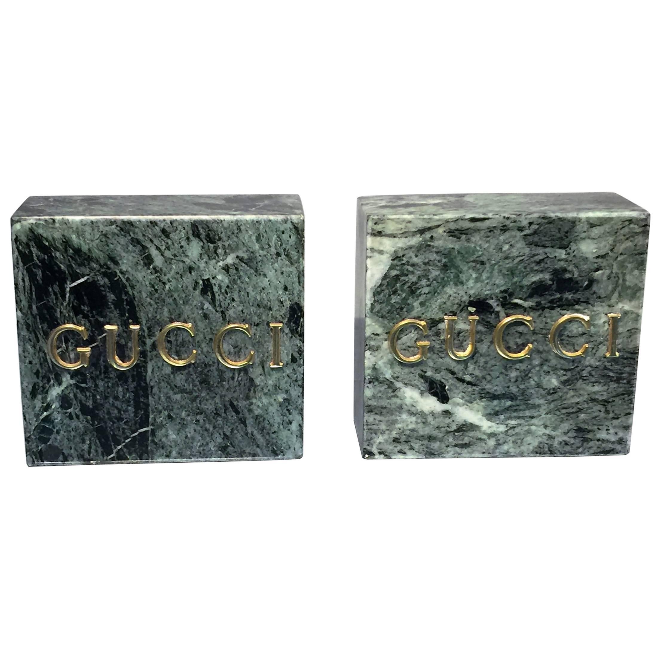 Pair of 1970s Green Marble Gucci Bookends For Sale