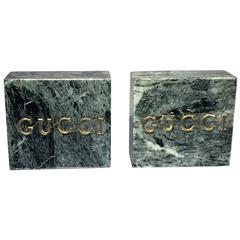 Vintage Pair of 1970s Green Marble Gucci Bookends