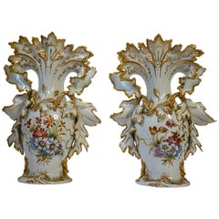 Great Pair of Italian Porcelain Vases with Gold Leaf