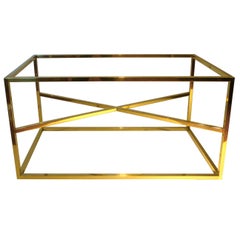 Square Brass Piping Coffee Table Base with X Bar Accent