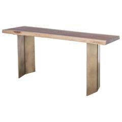 Milo Base Console Table by Uhuru Design, walnut slab top, antique brass base 9