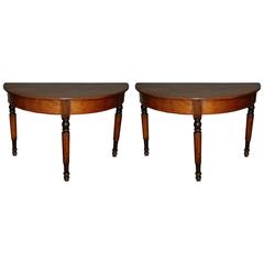 Antique Pair of 19th Century Spanish Walnut Demi lune Tables