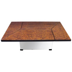 Retro Cleverly Designed French, Burl Wood Metamorphic Coffee Table by Paul Michel