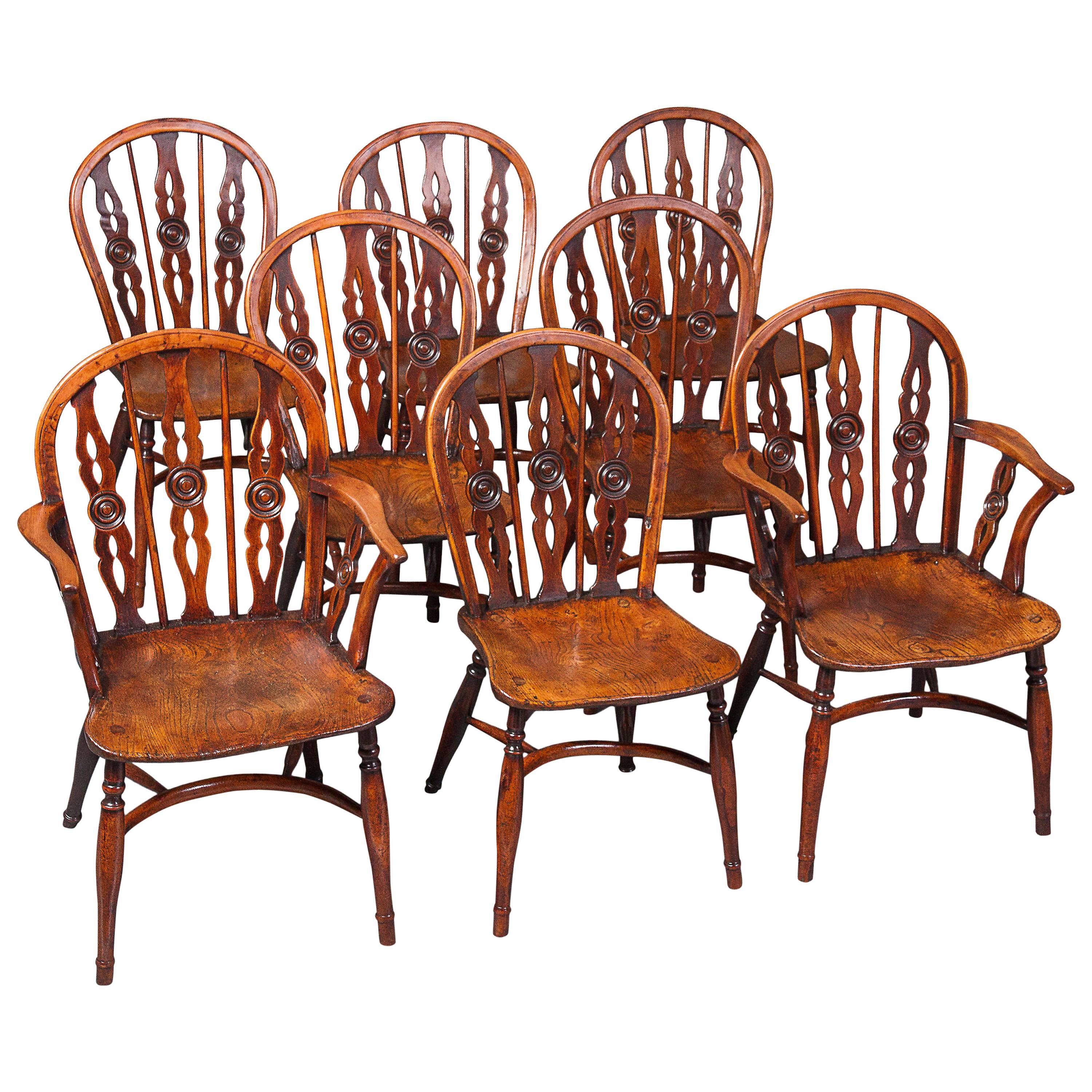 Very Fine and Rare Set of Eight Yew and Elm Windsor Chairs
