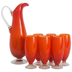 Orange Cased Glass Cocktail Set, Attributed to Carlo Moretti