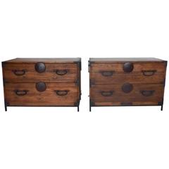 Antique Pair of Japanese 19th Century Tansus/Nightstands on Iron Bases