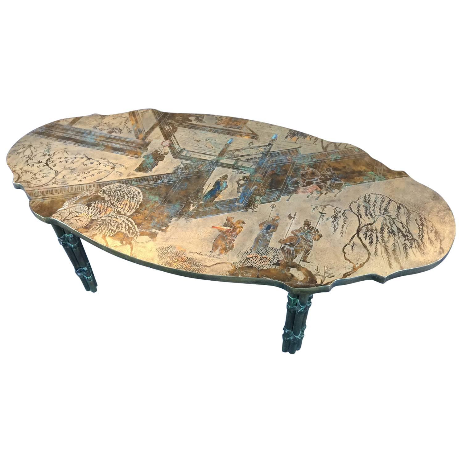 Bronze "T'ang Boucher" Ovoid Shape Coffee Table by Philip and Kelvin La Verne