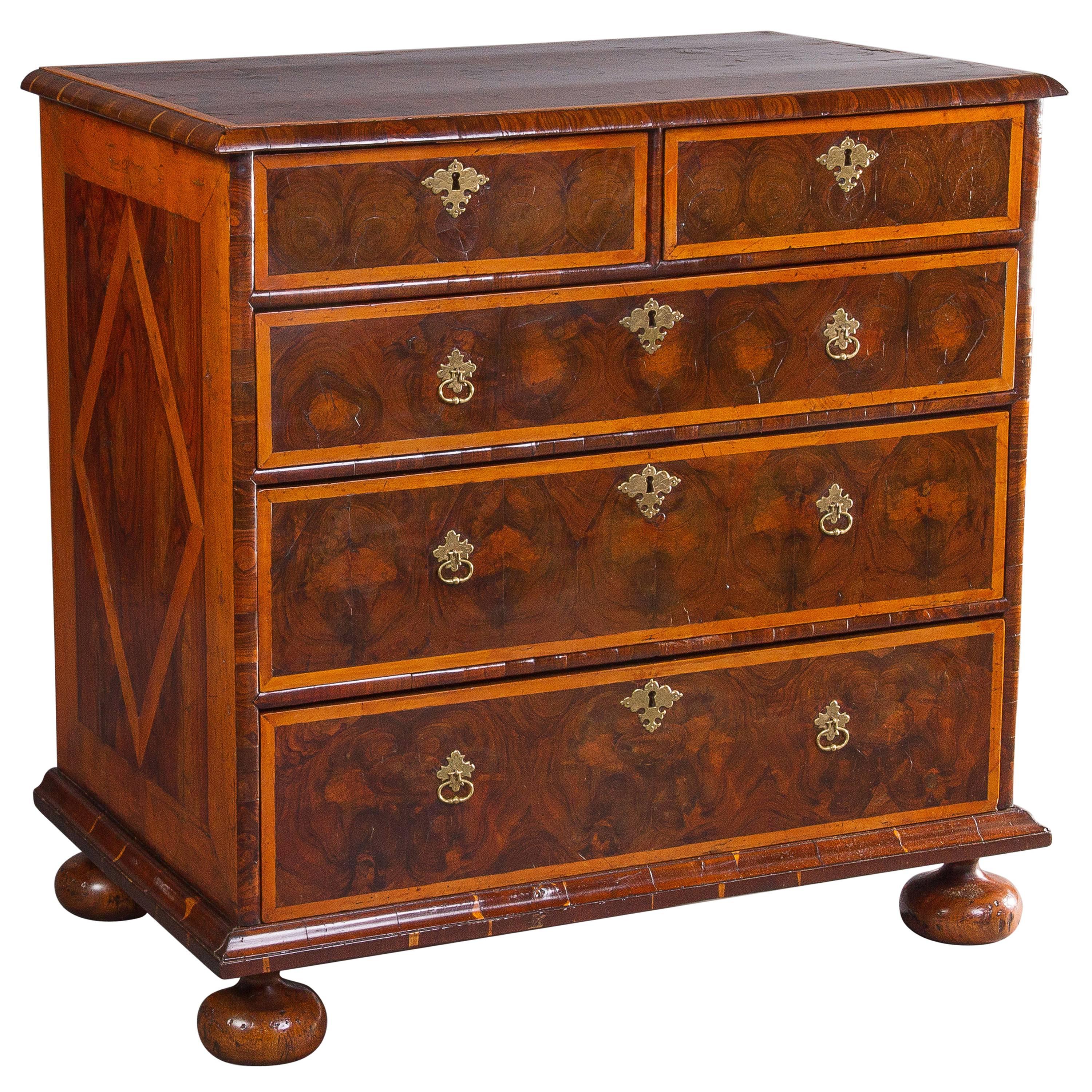 Visually Striking Charles II Oyster Veneer and Line Inlay Chest of Drawers For Sale
