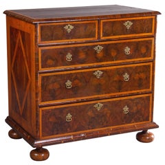 Visually Striking Charles II Oyster Veneer and Line Inlay Chest of Drawers