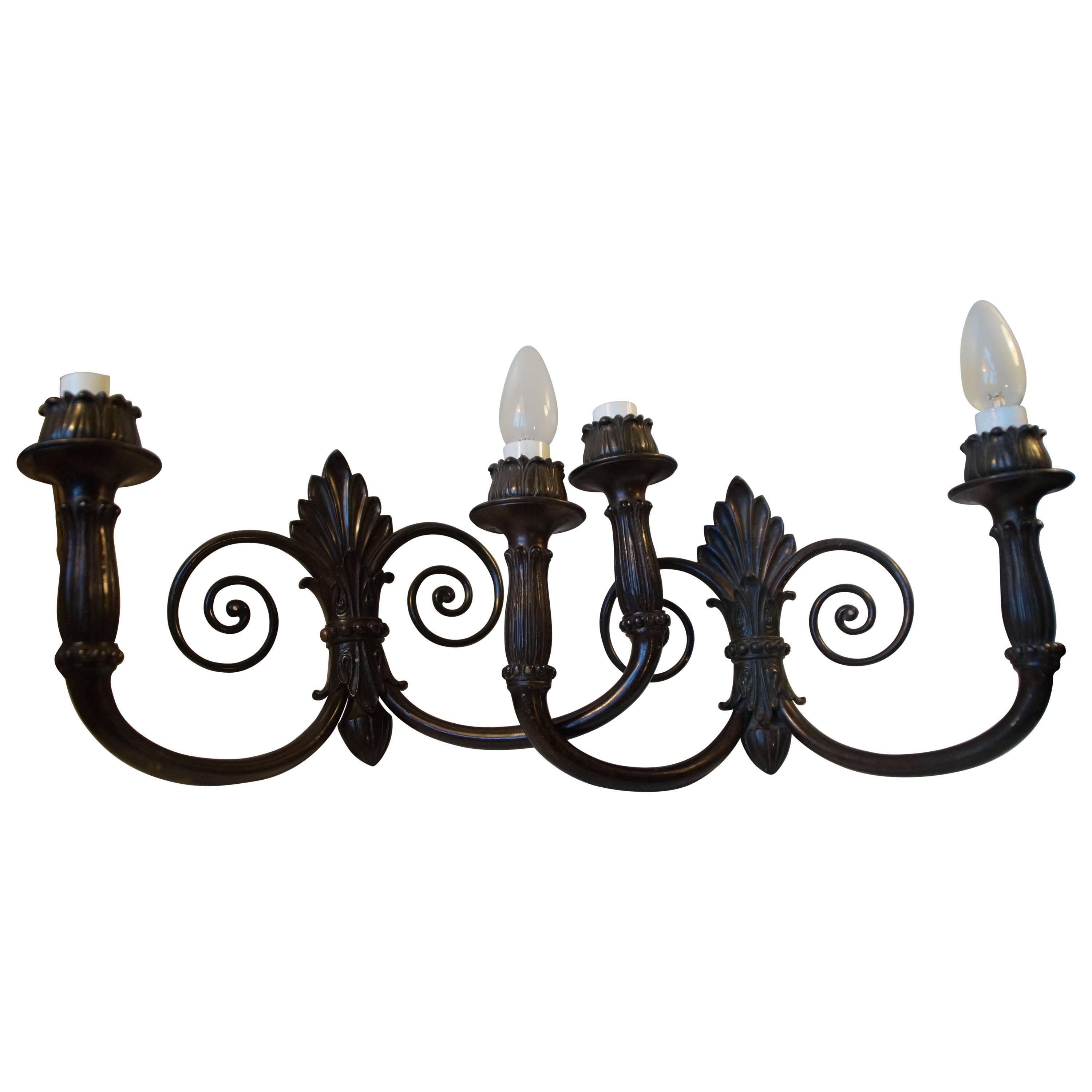 Pair of Antique French Two-Armed Bronze Sconces with 'Swirl', Early 20th Century