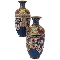 Stunning Pair of Japanese Cloisonné Dragon Vases from the Meiji Period