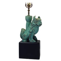 Vieille lampe en ceramique verte chien/lion Foo