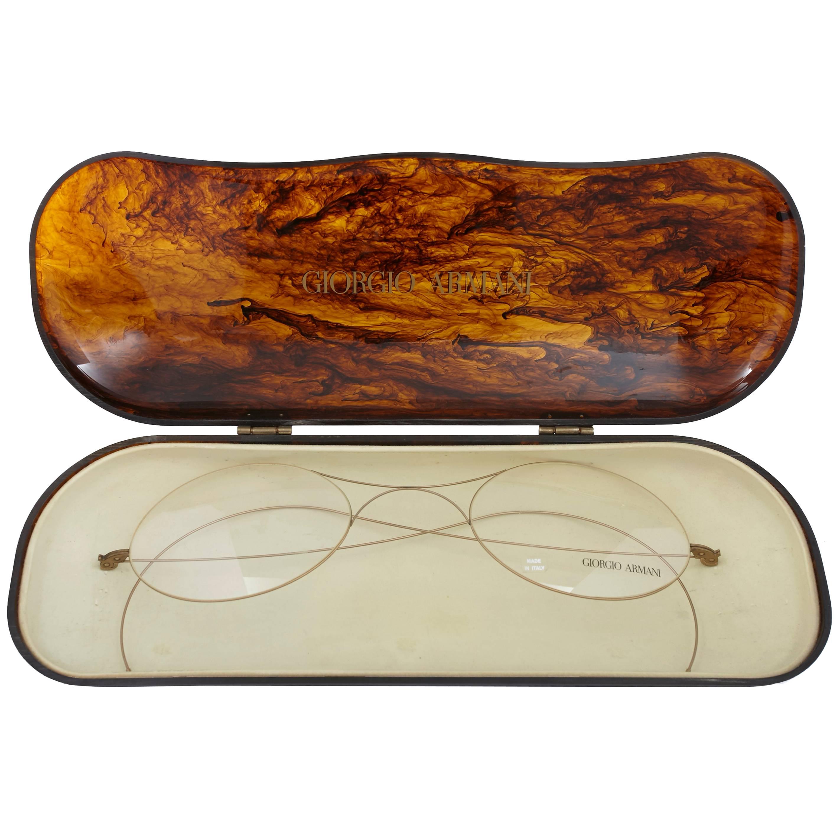 Giorgio Armani Oversized Wire Rimmed Glasses in Faux Tortoise Shell Case