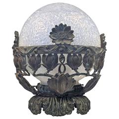 Edgar Brandt Manner French Art Deco Bronze and Glass Light Fixture 9