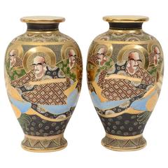 Antique Pair of Early 20th Century Satsuma Japanese Porcelain Vases