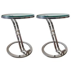 Sleek Pair of Chrome and Brass Occasional Tables