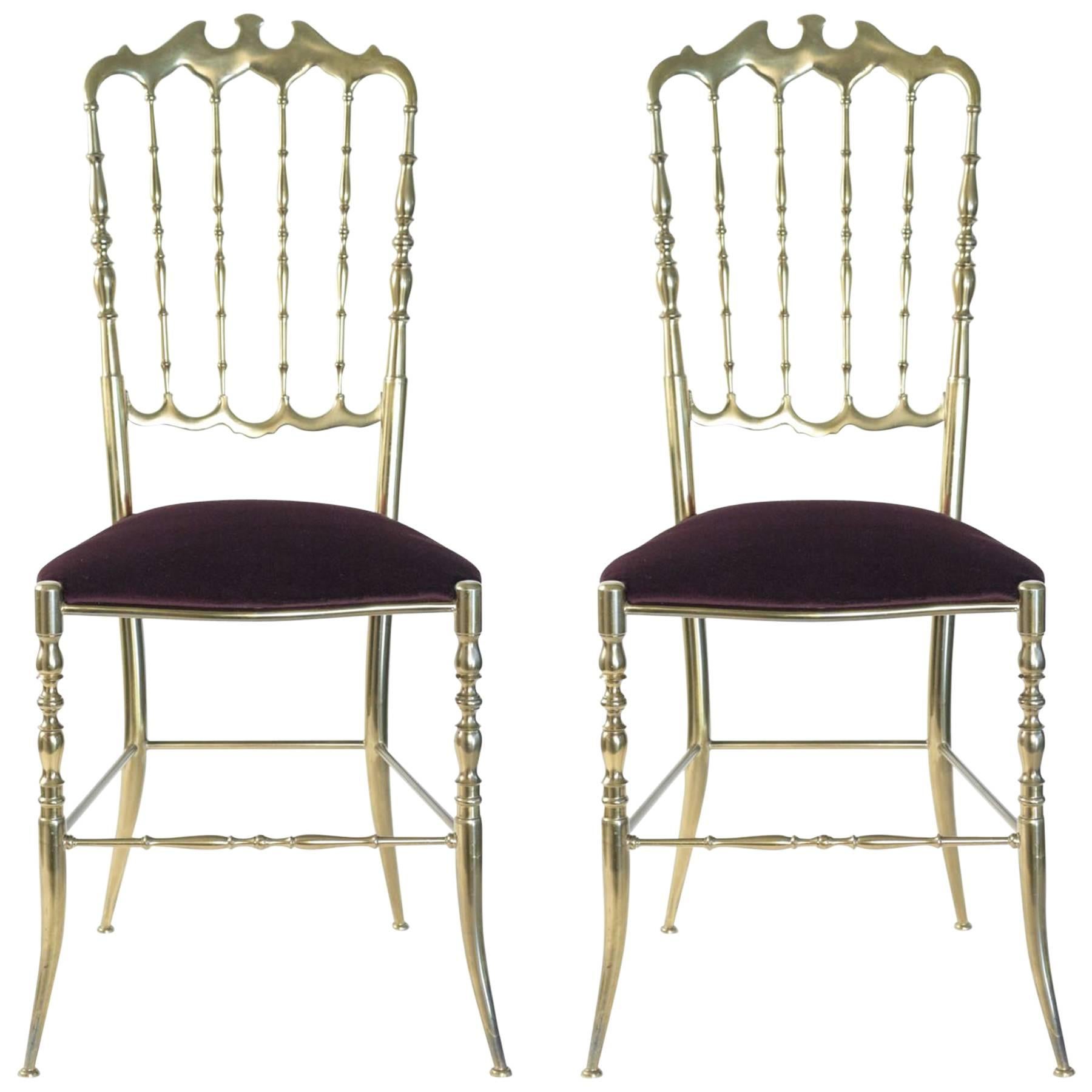 1950s Pair of Brass Chiavari Chairs