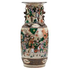 Large Antique Chinese Craguel Glaze Warrior Vase, 19th Century