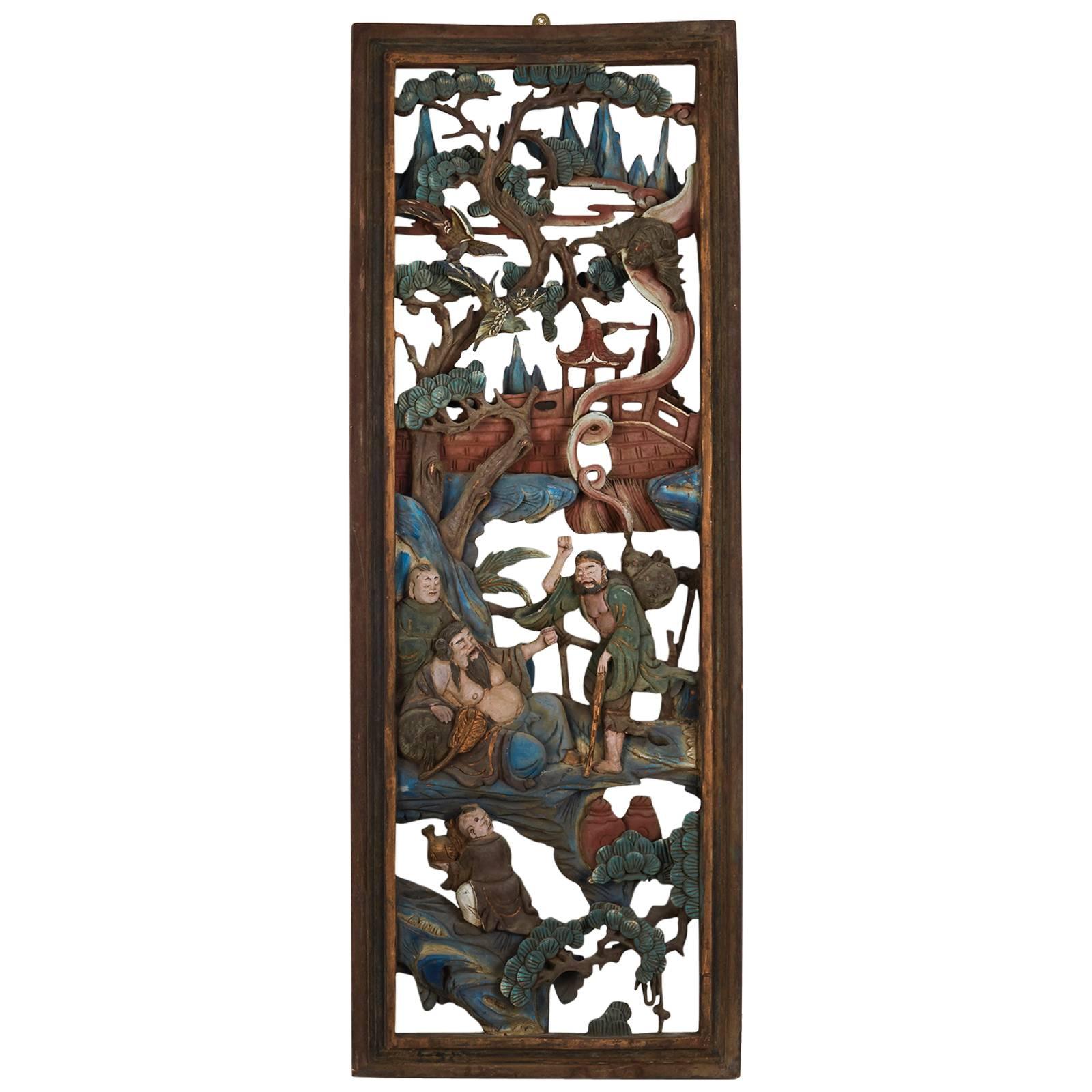 Antique Chinese Carved Guanxii Palace Panel For Sale
