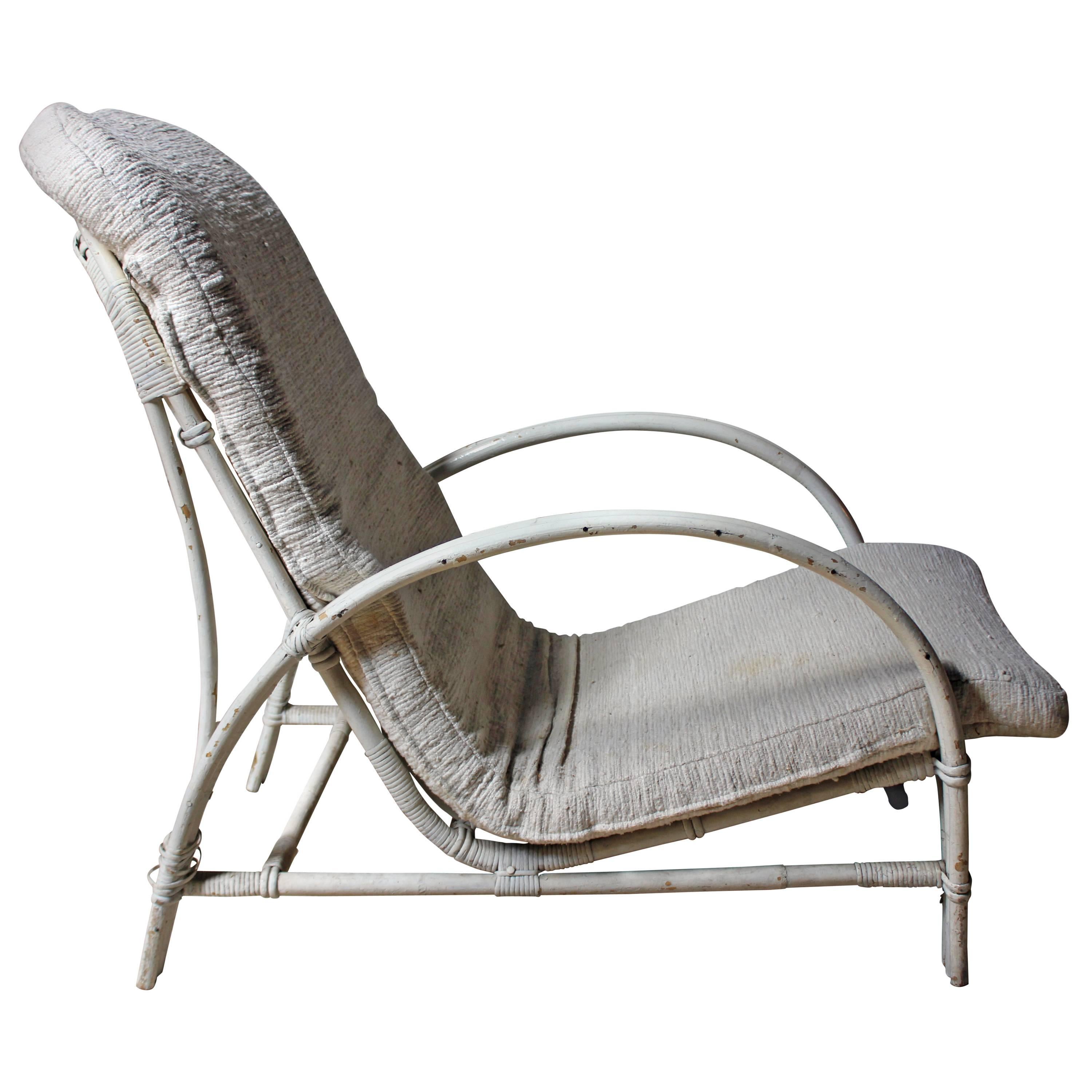 White Painted Art Deco Period Bamboo and Wickerwork Open Armchair by Dryad