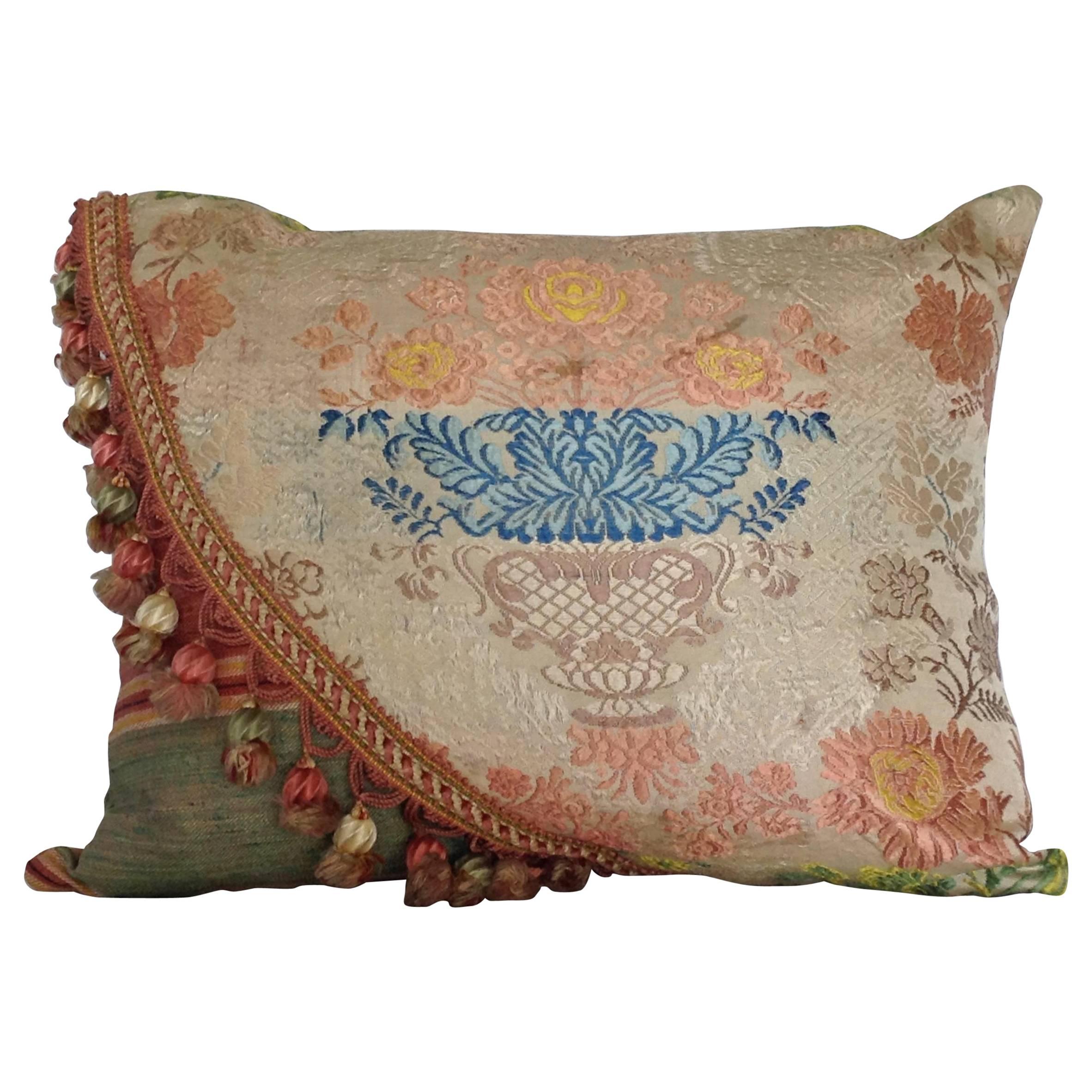 18th Century French Silk Textile Pillow With Tassels