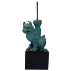 Vintage Ceramic Blue Foo Dog/Lion Lamp