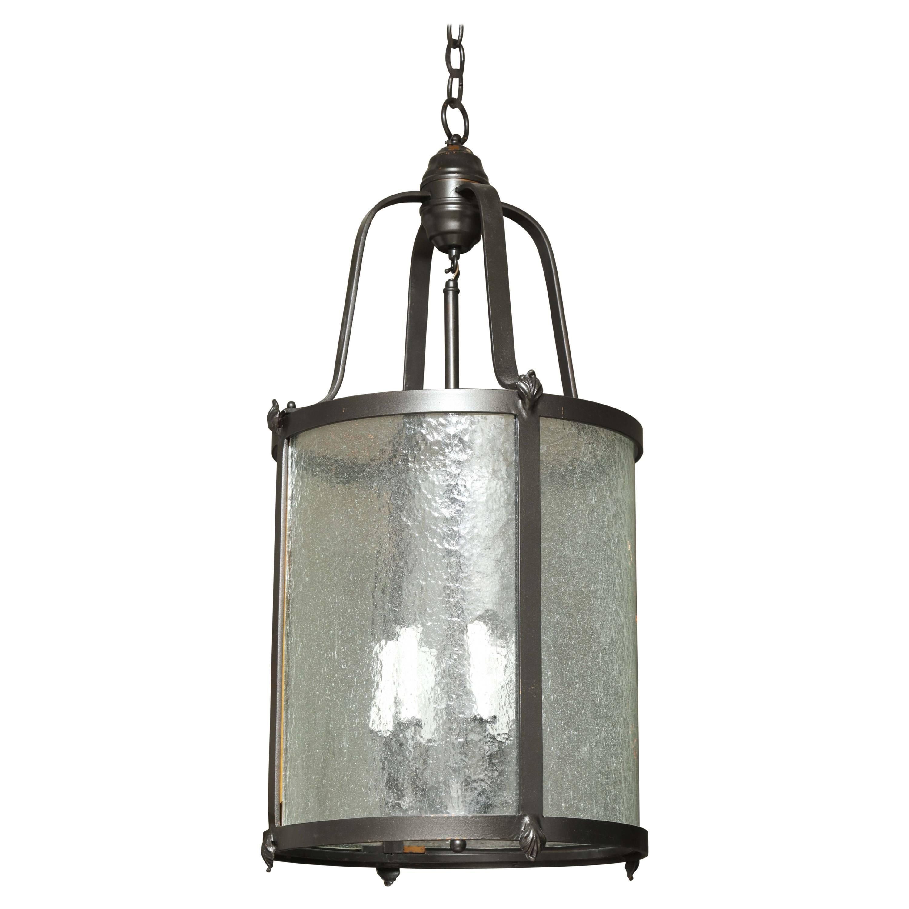 Mid-20th Century Oil-Rubbed Bronze and Glass Chandelier