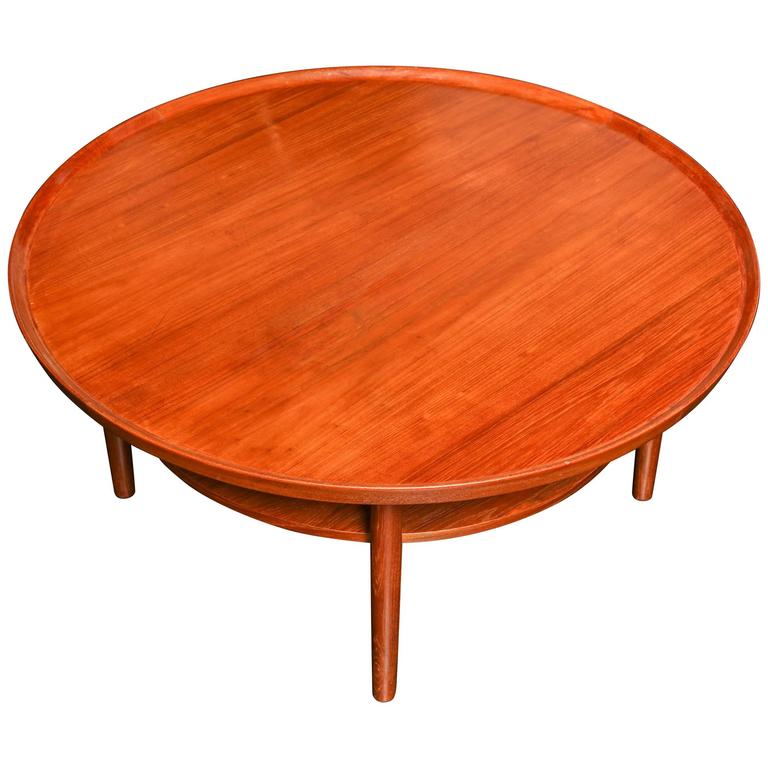 MidCentury Circular Teak TwoTier Cocktail Table at 1stdibs