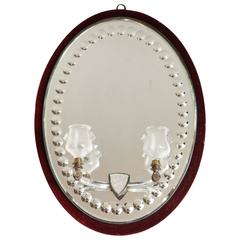 Mid-19th Century Mirror with Plush Covered Frame