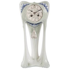Austrian Art Nouveau Porcelain and Silver Clock by Paul Follot