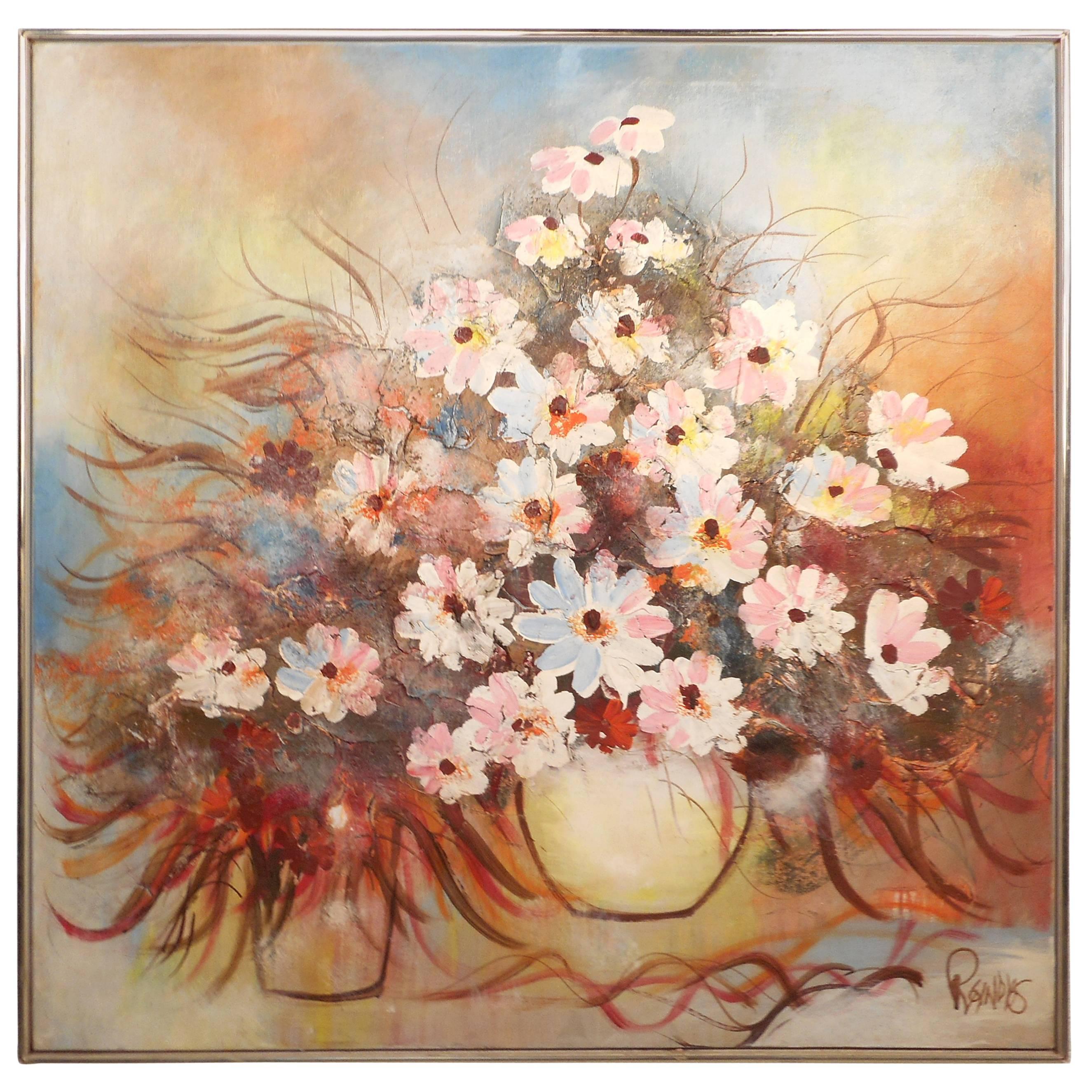 Mid-Century Modern Floral Abstract Painting Signed