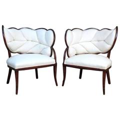 Pair of Art Deco Inspired Leaf Form Chairs with Right and Left Versions