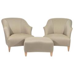 Pair of Art Deco Style "Shell" Chairs and Ottoman by John Hutton for Donghia