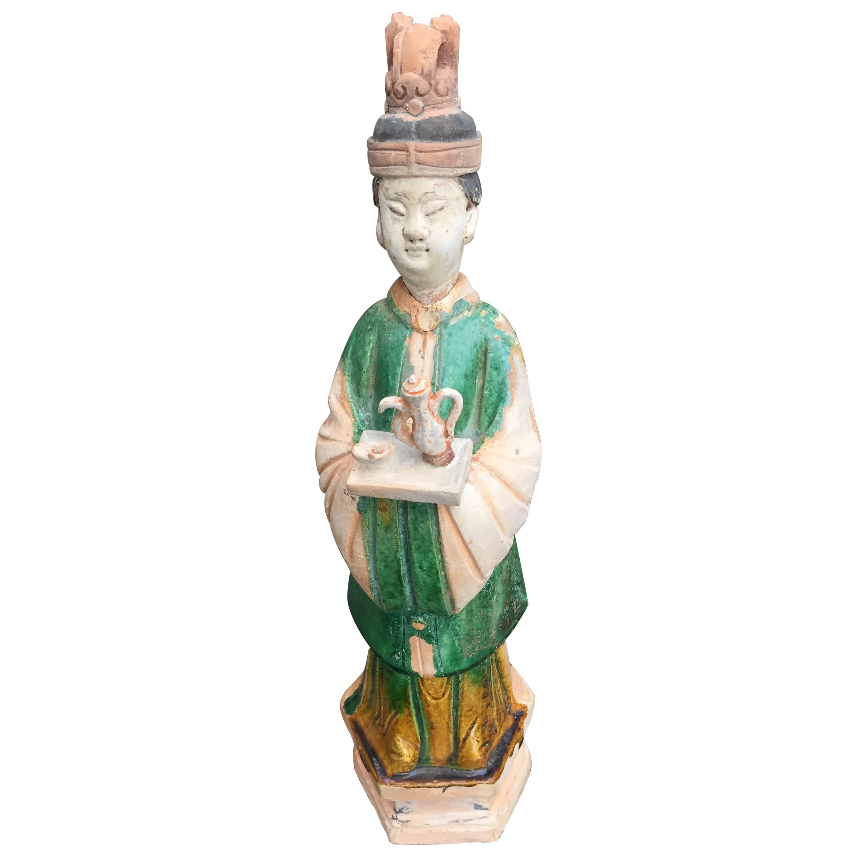 Important Ancient Chinese Ming Dynasty "Tea Attendant" Sculpture, 1368-1644 