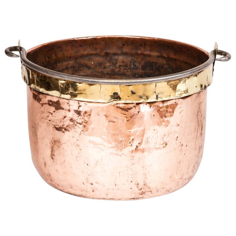 Large Copper and Brass Pot with Iron Handle For Sale at 1stdibs