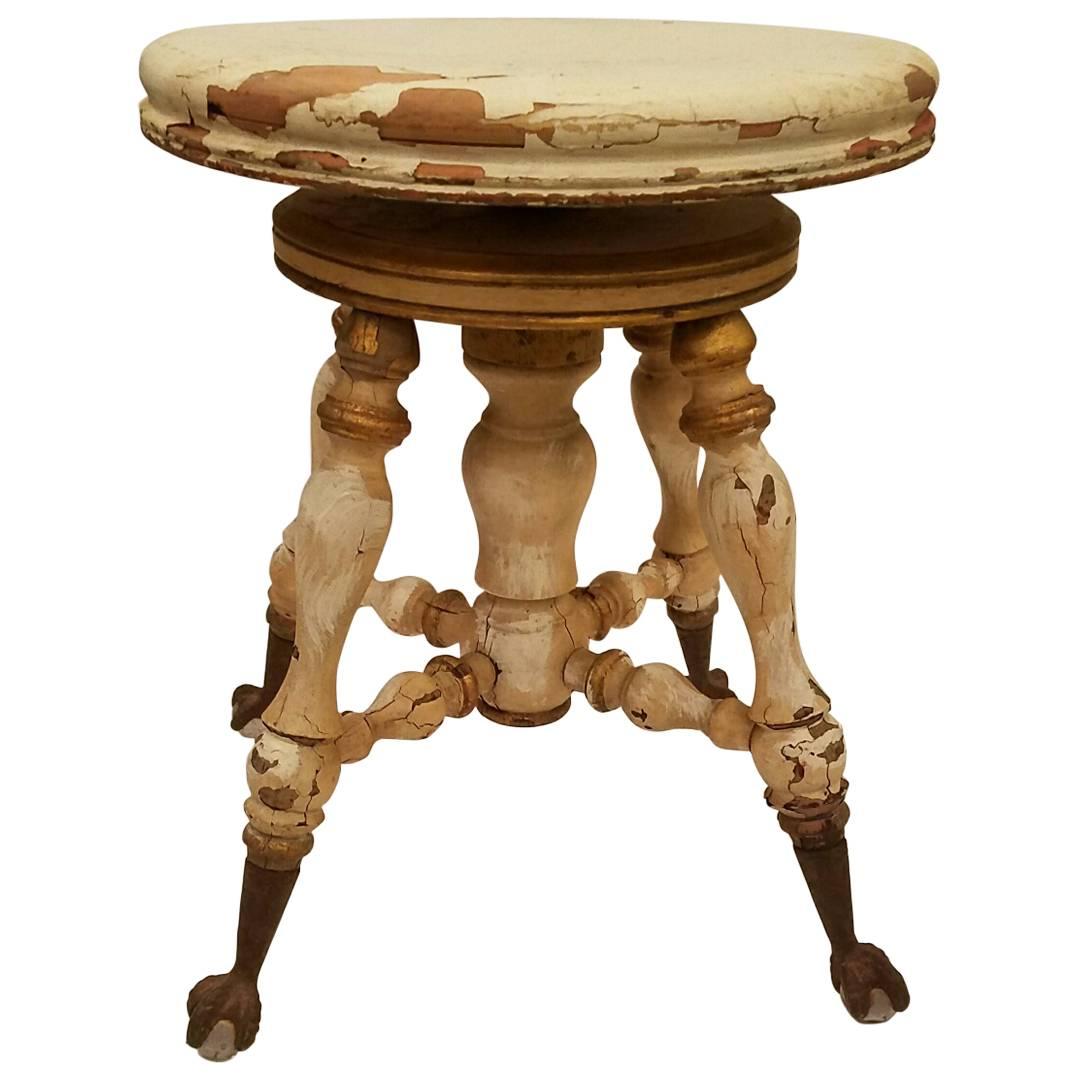 19th Century Revolving Top Piano Stool with Glass Ball Feet For Sale