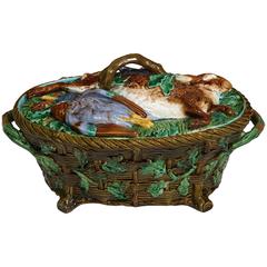 19th Century English Hand-Painted Majolica Tureen and Lid Signed Minton