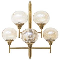 Hans-Agne Jakobsson 'Attributed' Brass and Amber Glass Wall Lamp