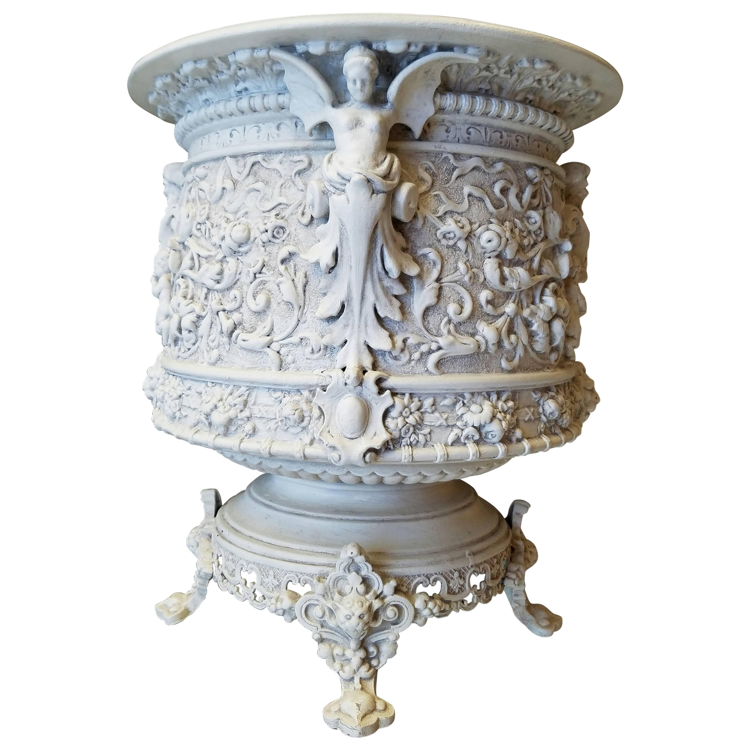  Italian Terracotta Planter with Angels and Fawn, Cherubs and Swags