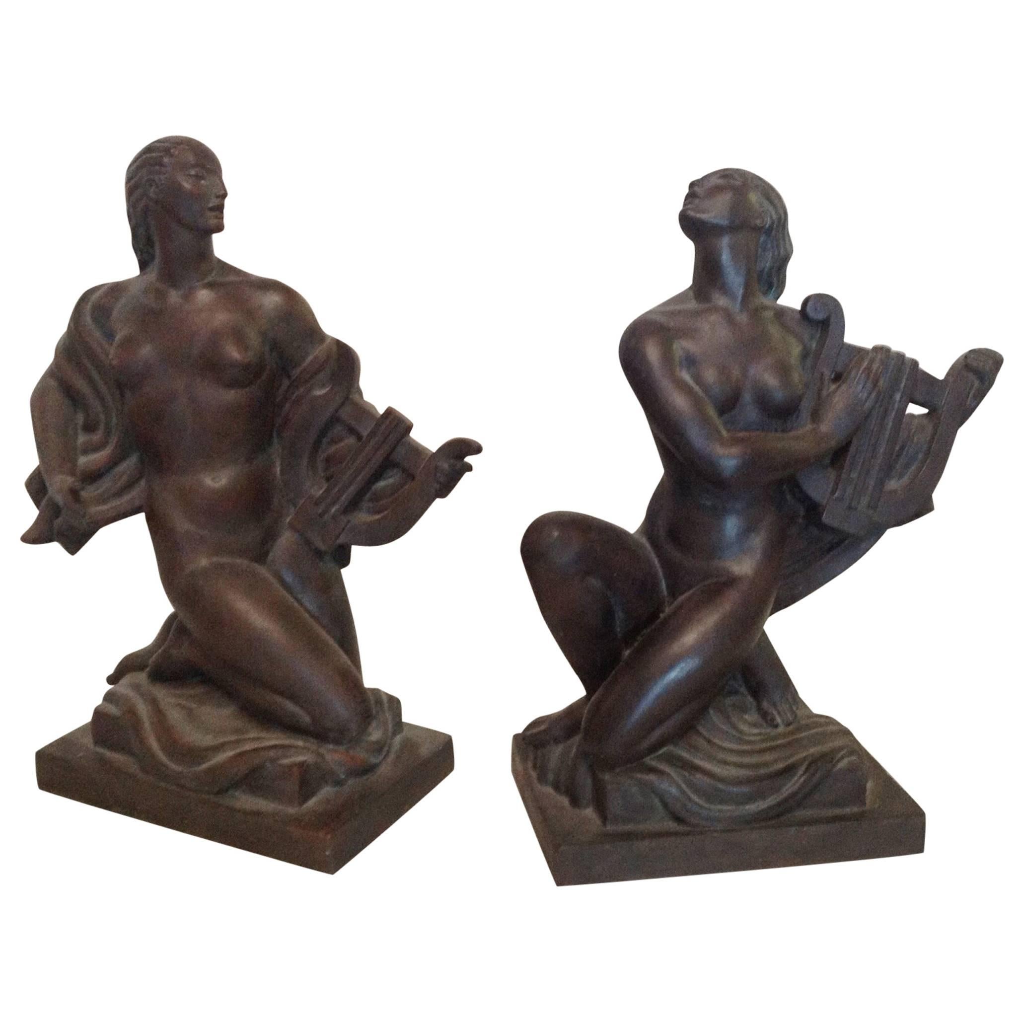 "Lady with a Lyre", Pair of Sculptures by Wheeler Williams For Sale