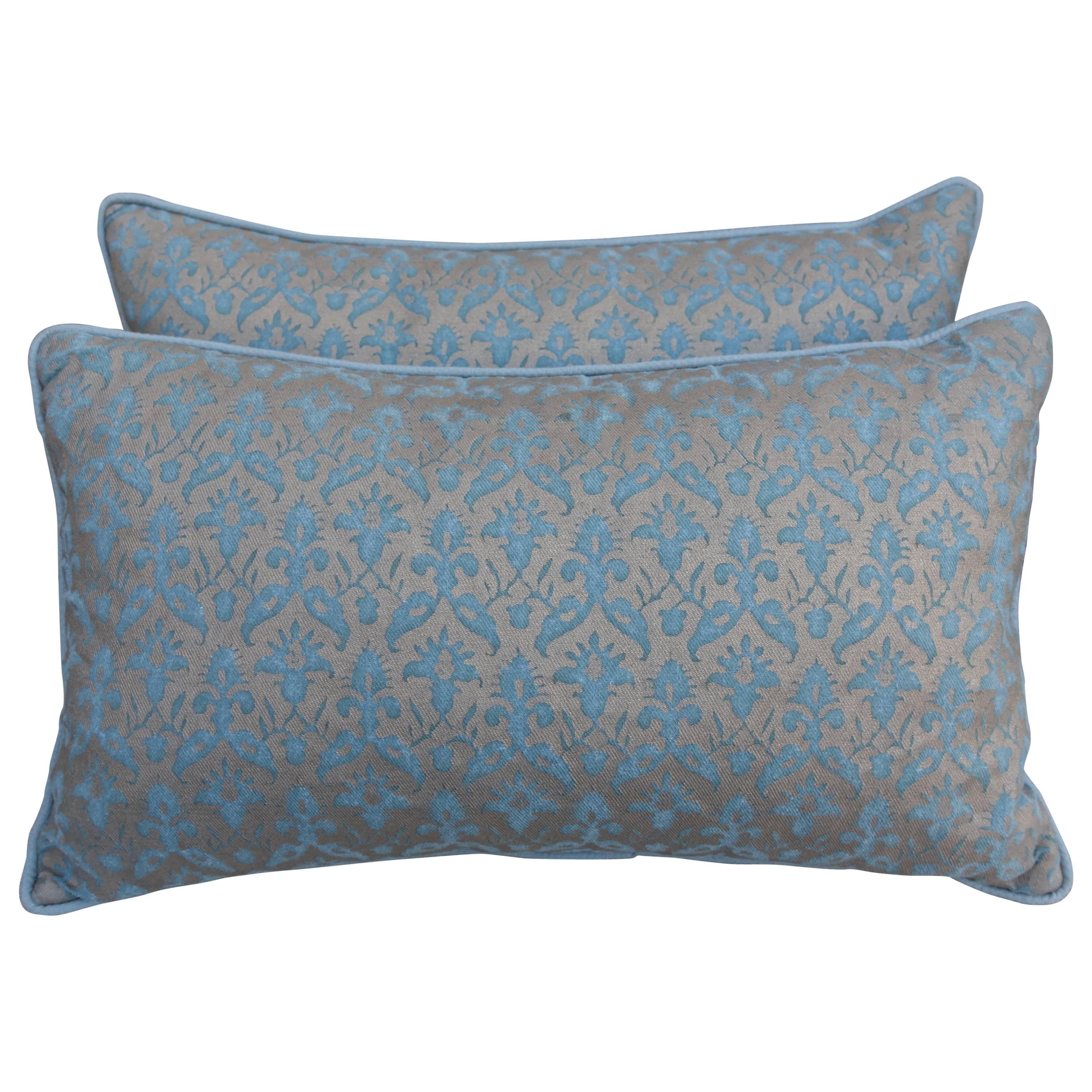 Delfino Patterned Aquamarine Pillows, Pair
