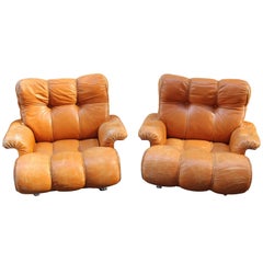 Brazilian Pair of Leather Lounge Chairs