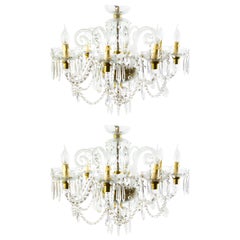 Superb Pair of Vintage Venetian Eight-Light Crystal Chandeliers