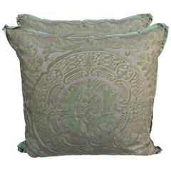 Vintage Orsini Patterned Green and Gold Fortuny Pillows