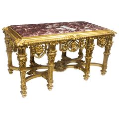 Large Carved Louis XV Giltwood & Marble Centre Table