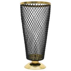 French Modern Brass and Perforated Metal Umbrella Stand, 1950s
