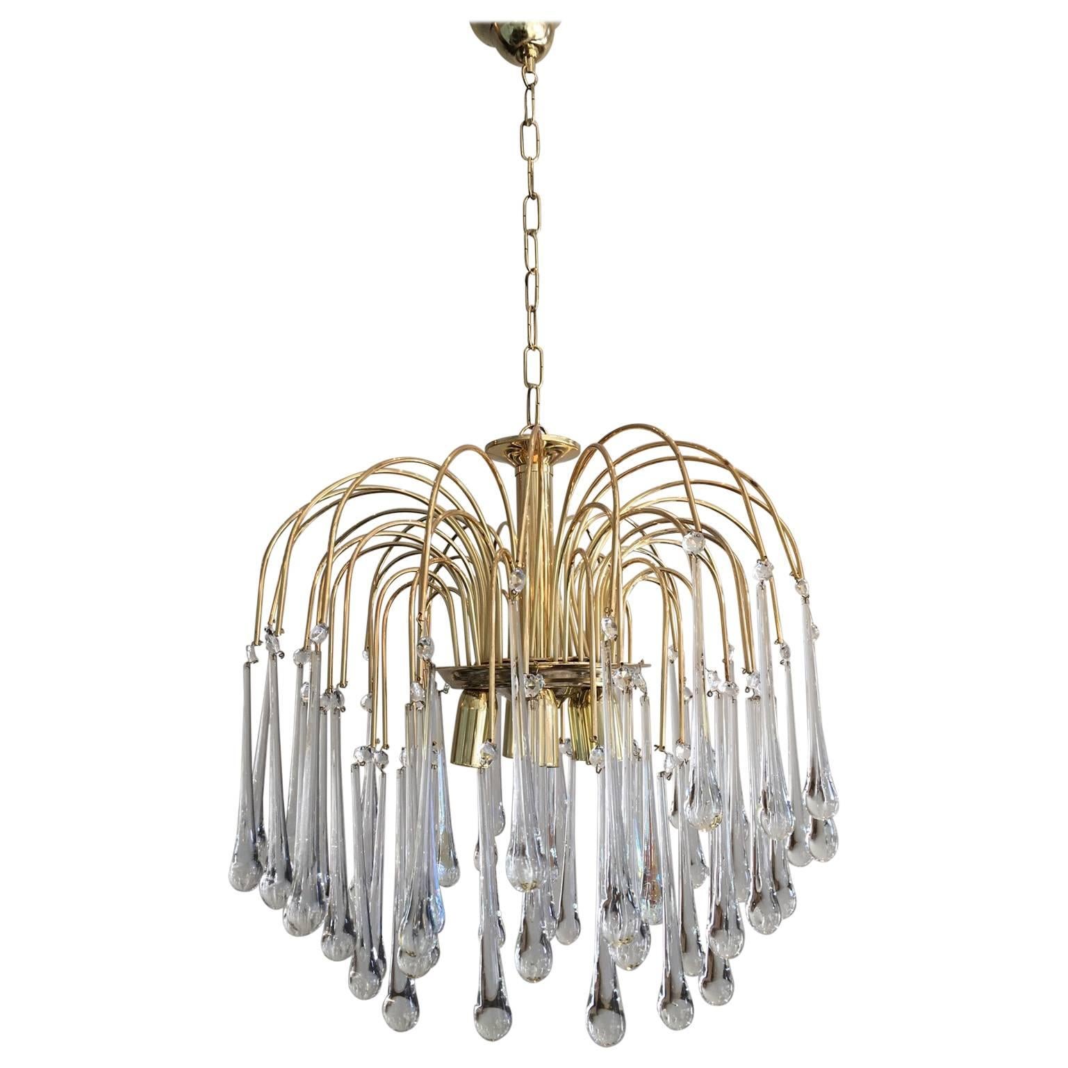 Vintage Mid-Century Chandelier Murano Teardrop Crystals