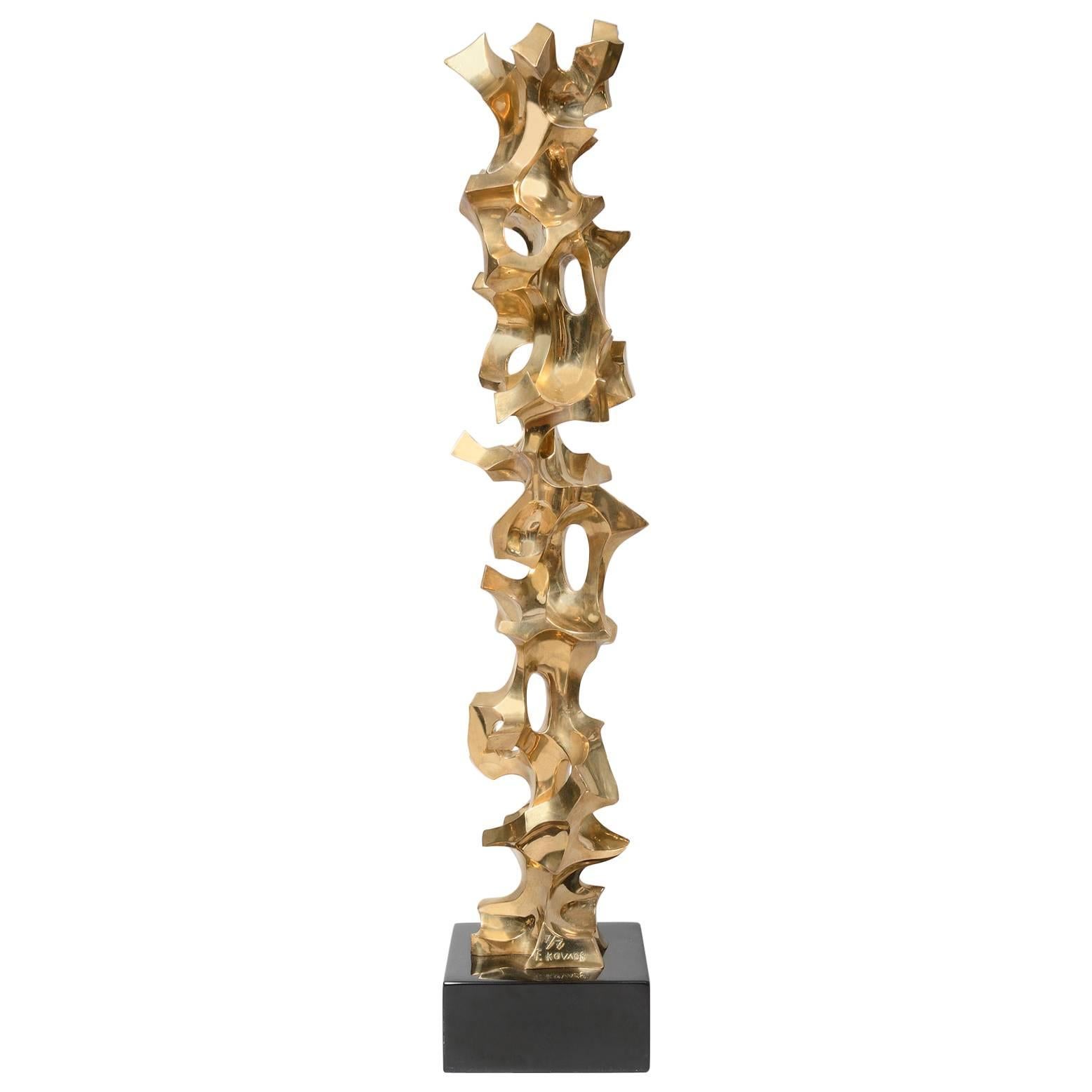 Totemic Sculpture in Polished Bronze by François I. Kovacs, 1972 For Sale