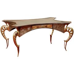 André Dubreuil, Desk, Hand Tooled Bronze, Repoussé Copper and Leather
